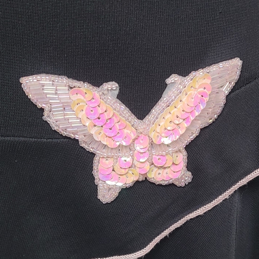 Whimsigoth Vintage 90s Ruby Rox Black Sequin Butterfly Asymmetric Mini Dress L - Picture 5 of 11